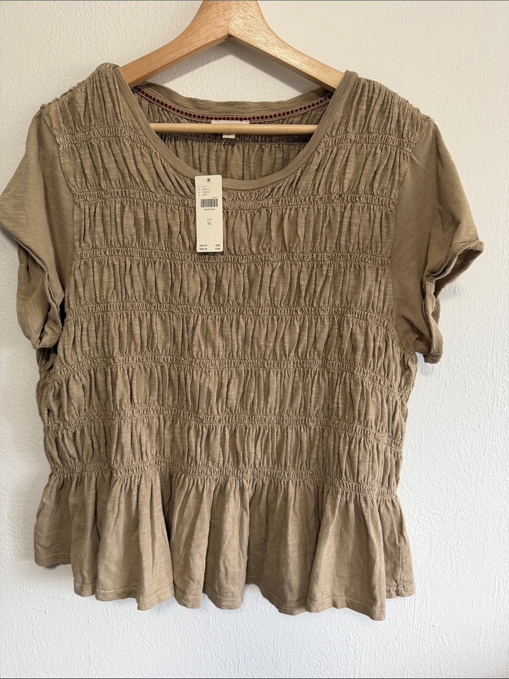 Pilcro Tabby Cotton Smocked Peplum tee size XL new with tags